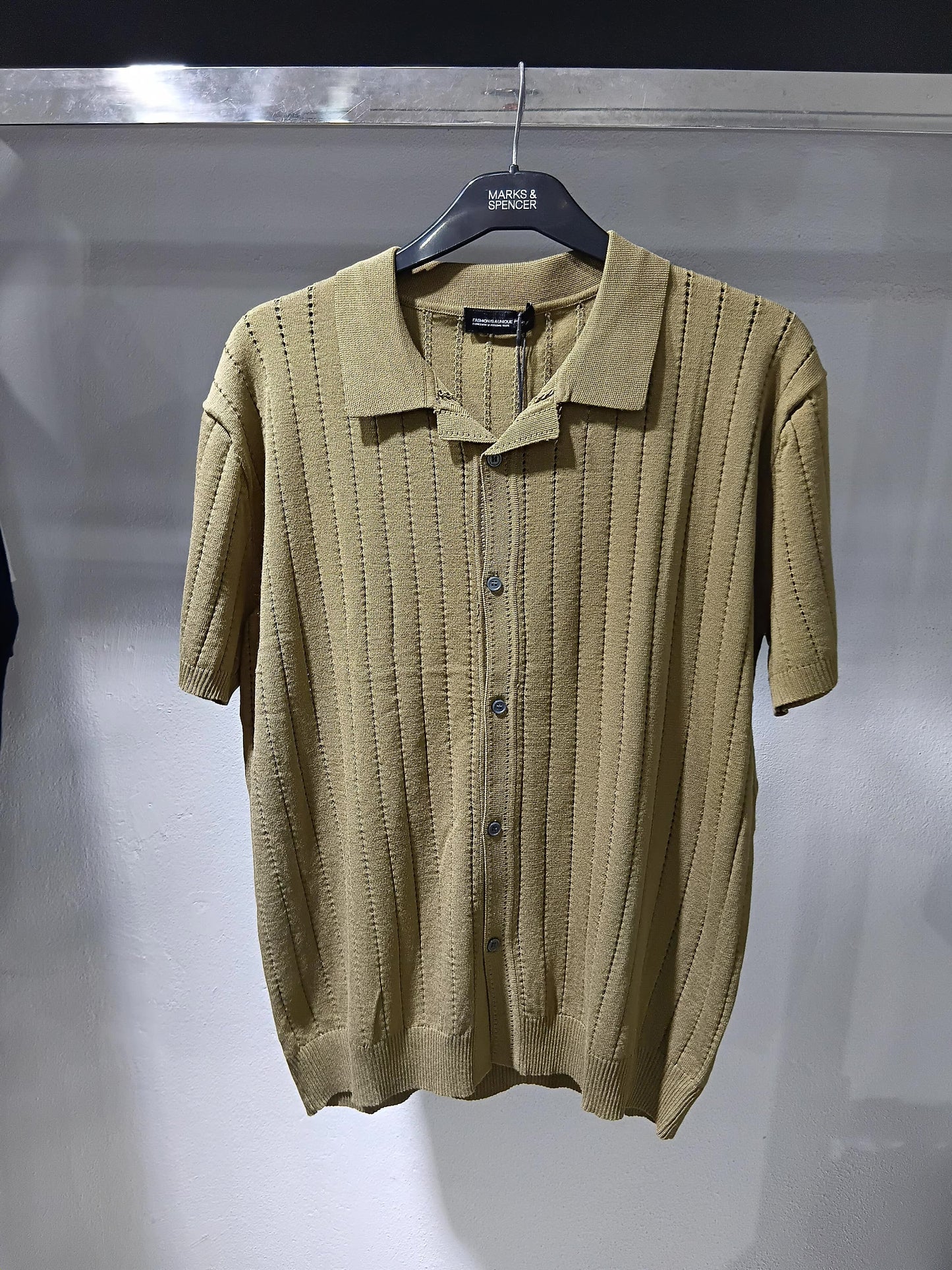 Short-Sleeve Ribbed Button-Up Shirt