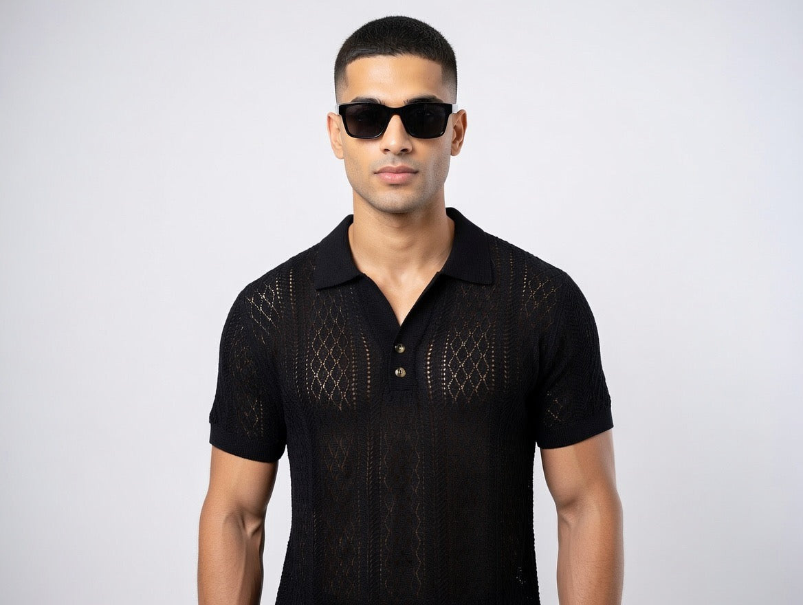 Mesh Knit Polo Shirt