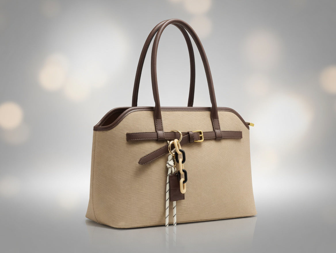 Canvas Tote Bag with Brown with Trim
