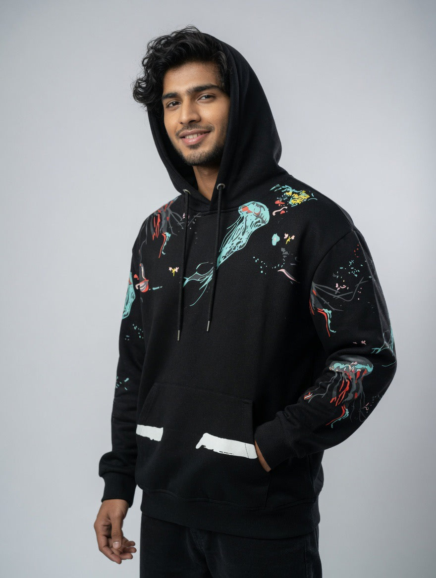 Black Jellyfish Graphic Oversized Hoodie