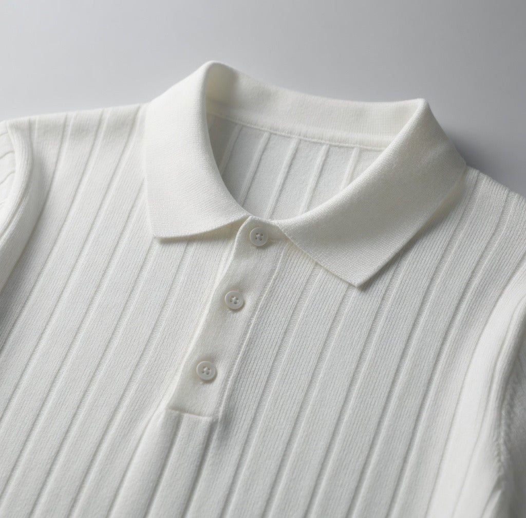 Ribbed Polo with Pleated Shoulders