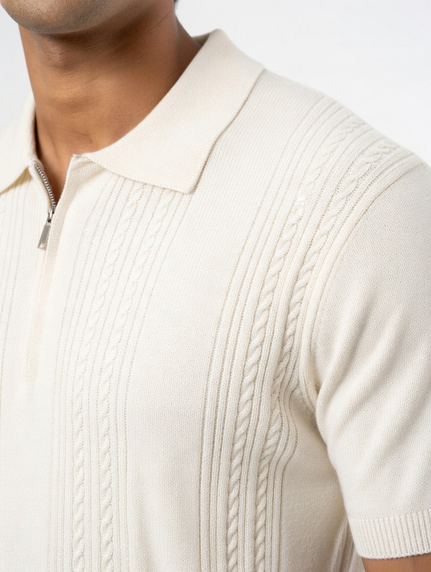 Cable Knit Polo Shirt