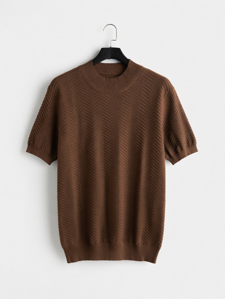 Herringbone Knit T Shirt (Slightly Higher Collar)