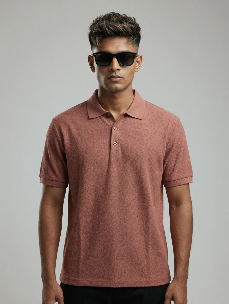 Textured Ribbed Pure Cotton Polo Shirt