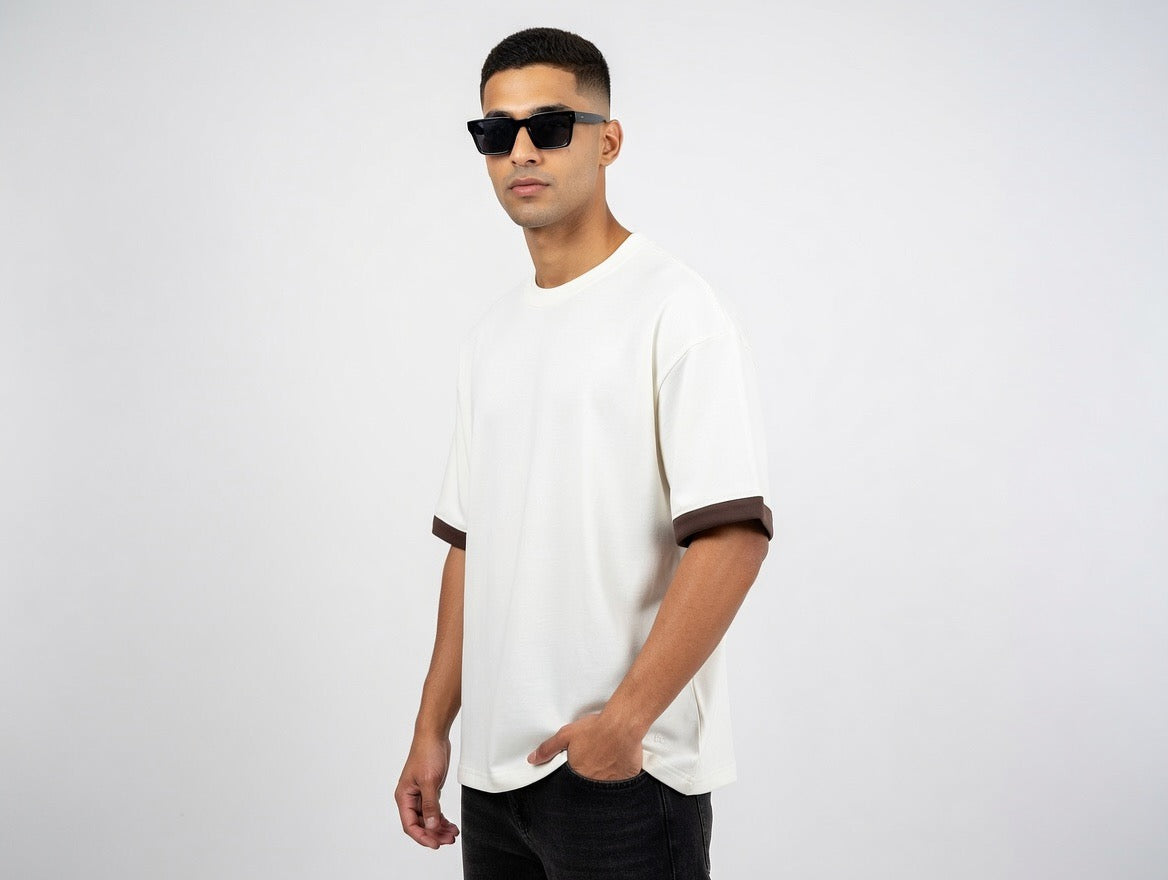 Oversized Contrast Cuff Crew Neck T-Shirt