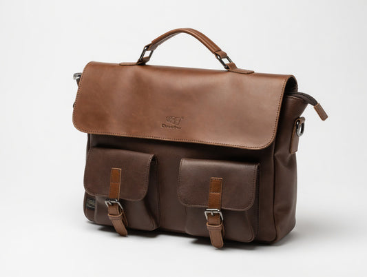 Vintage Faux Leather Messenger Bag – Premium Brown