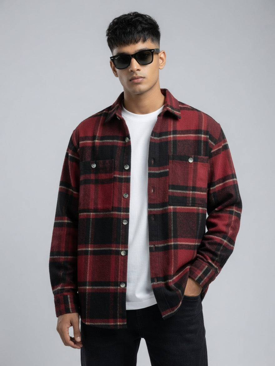 Men’s Teal Plaid Flannel Shirt | Premium Oversized Long Sleeve Button-Down Shirt