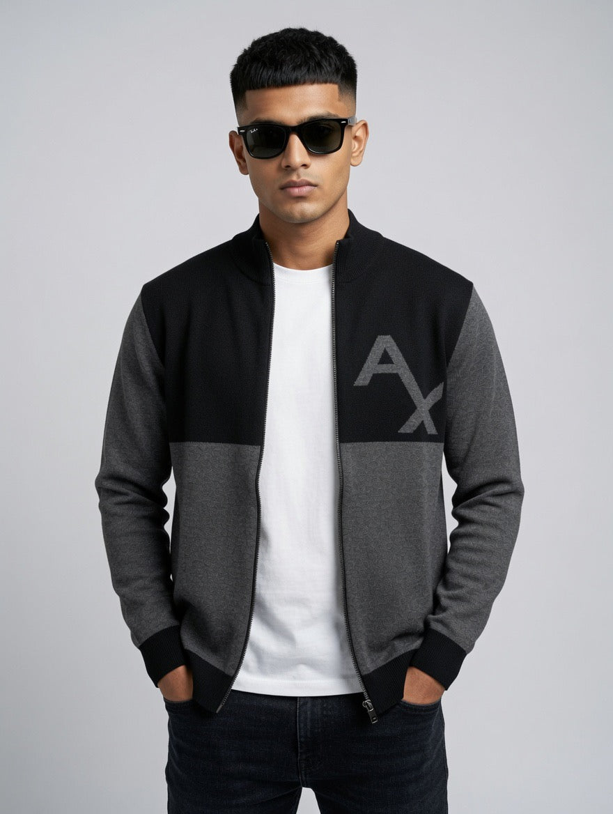 Color-Block Zip-Up Sweater