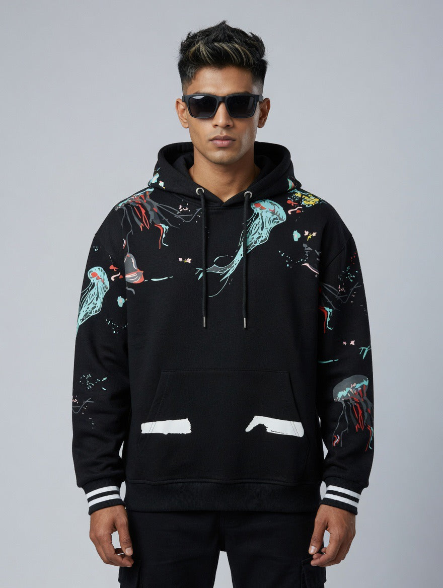 Black Jellyfish Graphic Oversized Hoodie