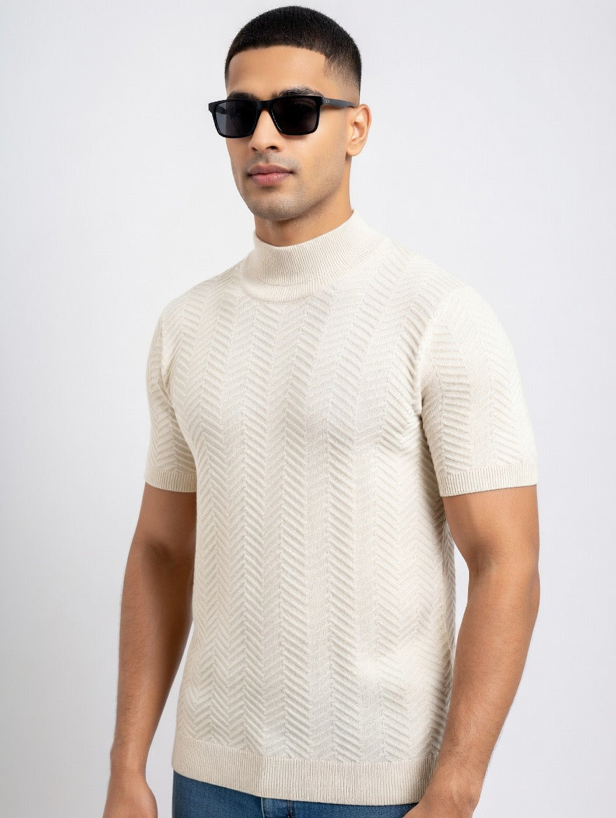 Herringbone Knit T Shirt (Slightly Higher Collar)