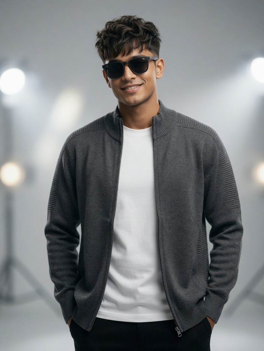Premium Zip-Up Ribbed Sweater