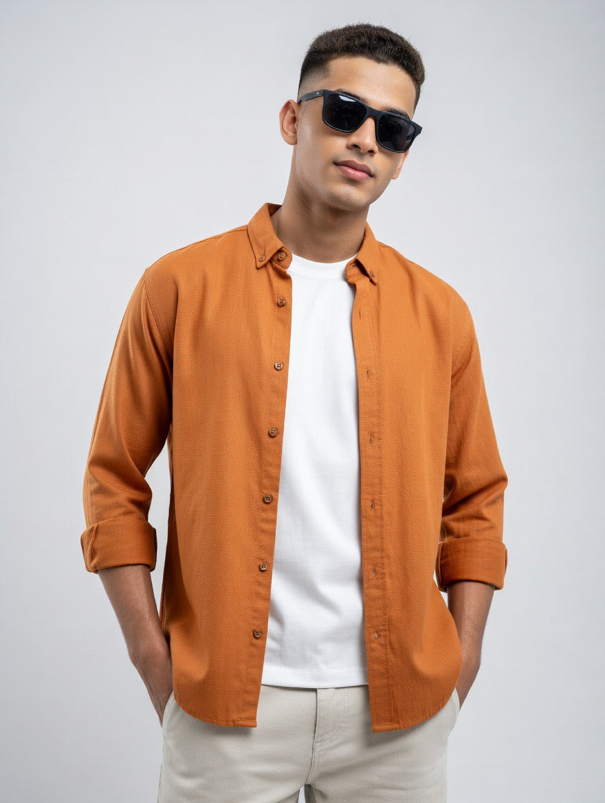 Linen Button-Down Shirt – Terracotta