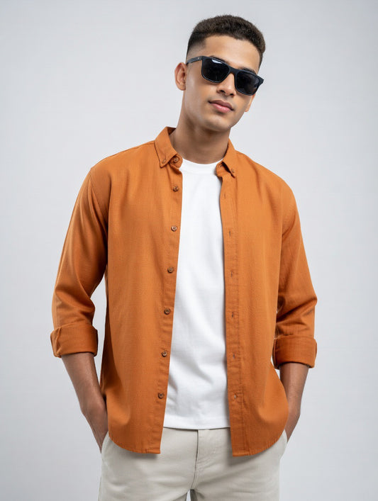 Linen Button-Down Shirt – Terracotta
