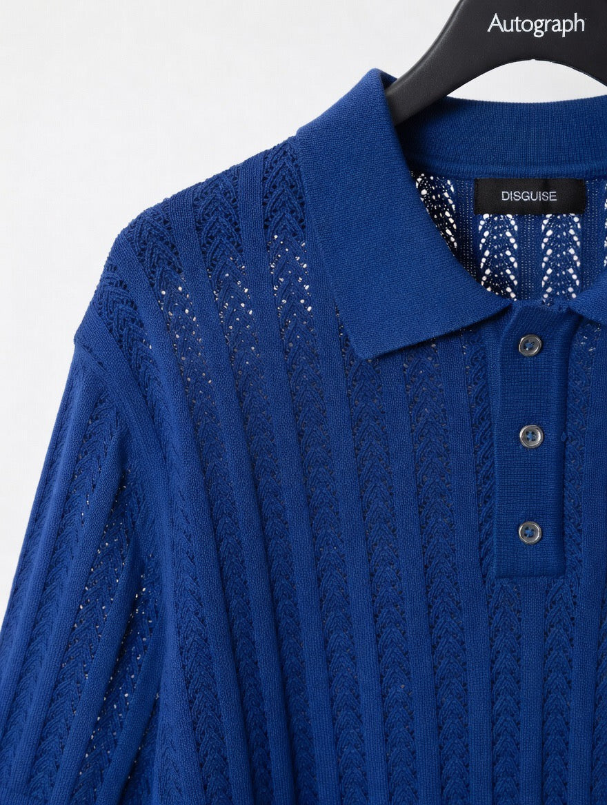 Open-Knit Cable Polo Shirt