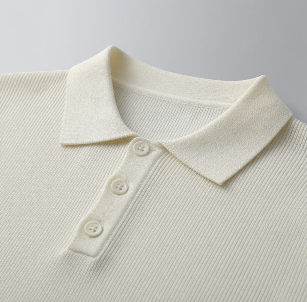 Ribbed Polo Shirt with White Contrast Trim