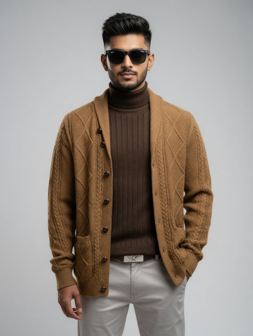 Cable-Knit Cardigan – Diamond Pattern