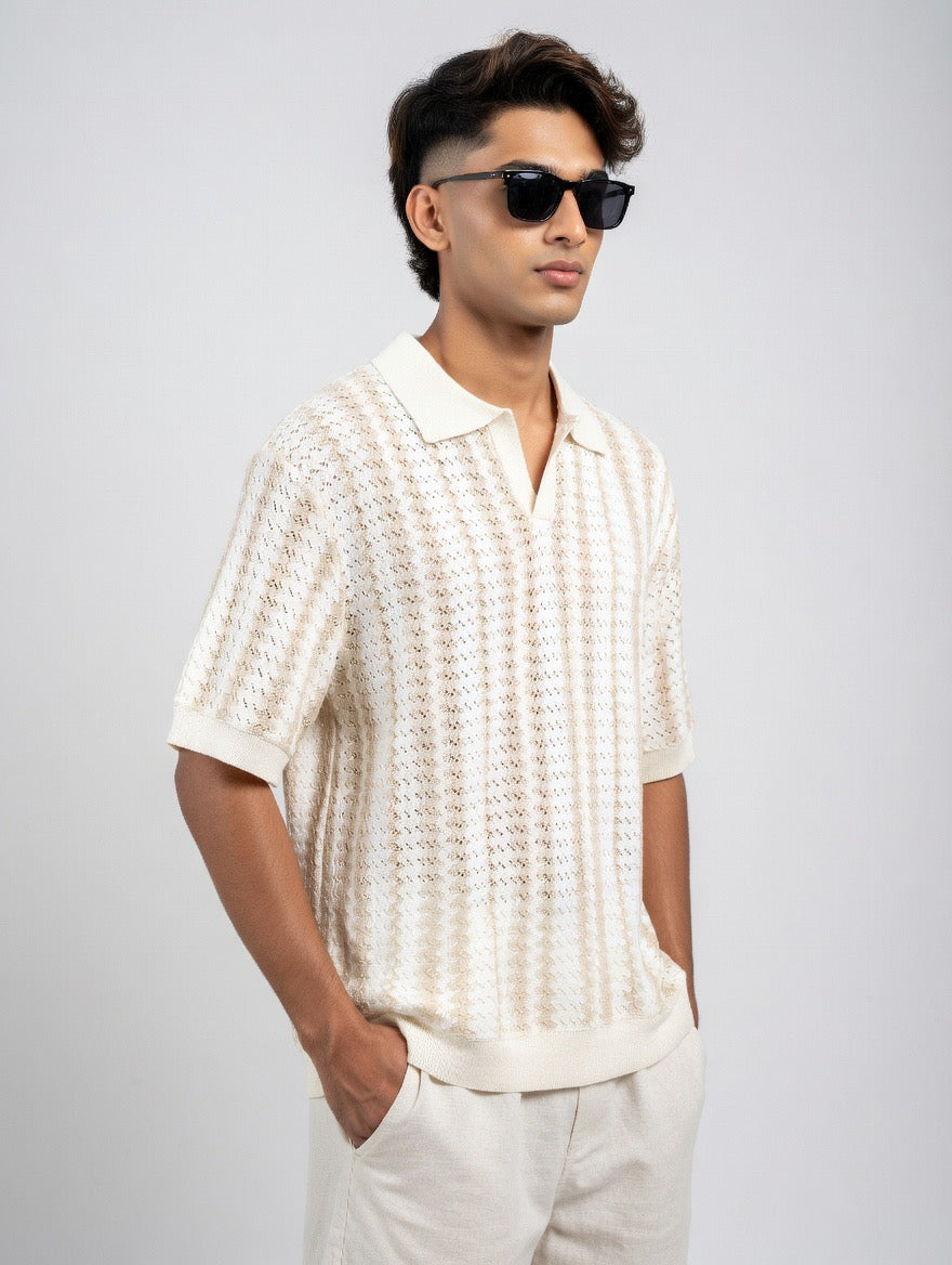 Mesh-Knit Polo Shirt