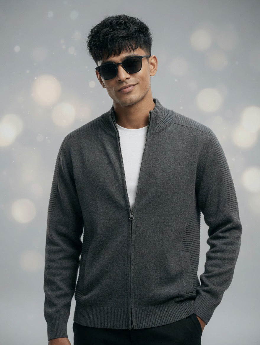 Premium Zip-Up Ribbed Sweater