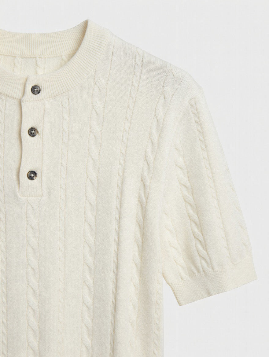 Cable Knit Henley T-Shirt