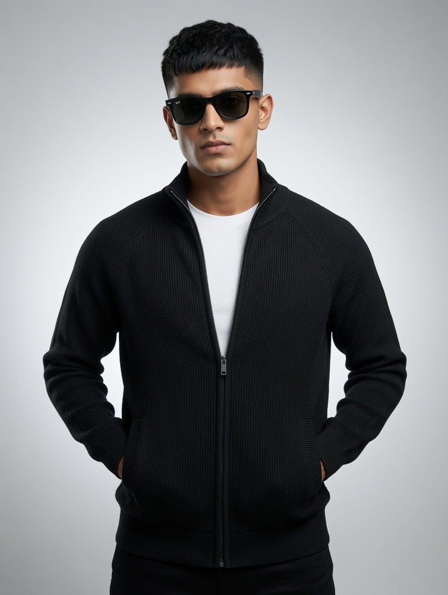Zip-Up Mock Neck Sweater