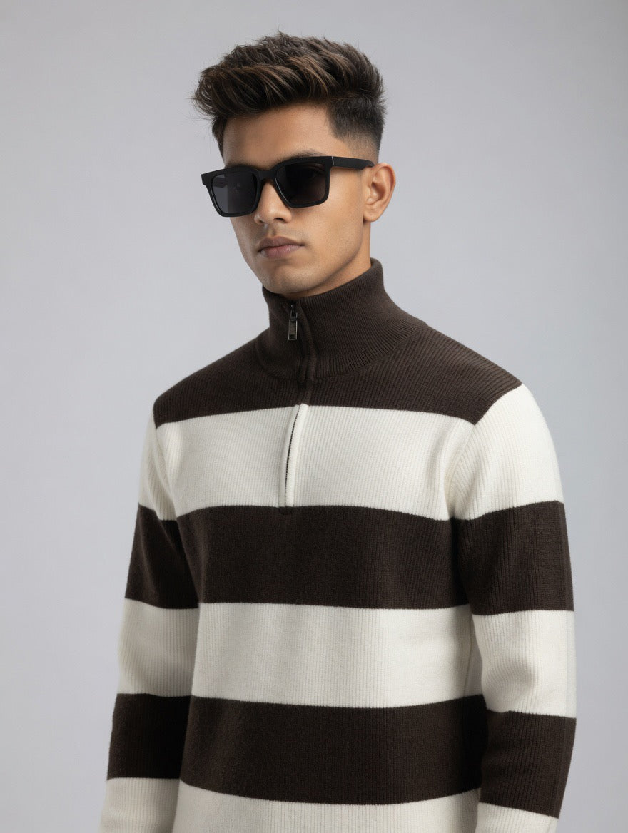 Striped Quarter-Zip Sweater