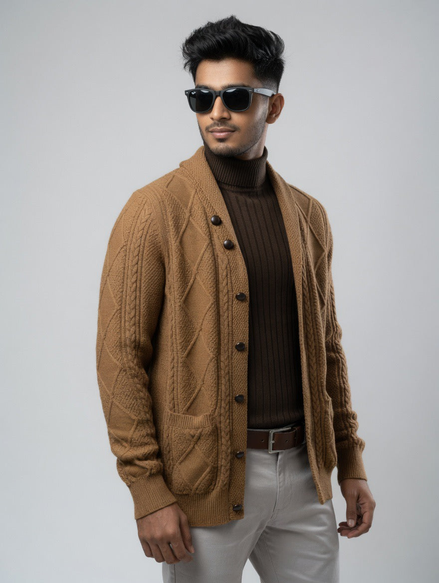 Cable-Knit Cardigan – Diamond Pattern