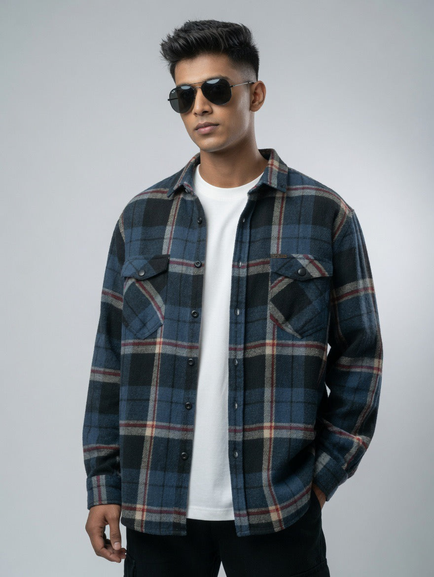 Men’s Teal Plaid Flannel Shirt | Premium Oversized Long Sleeve Button-Down Shirt