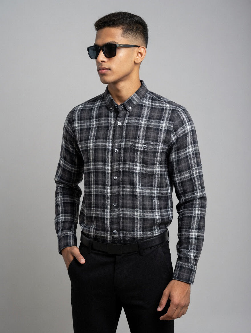 Premium Black Plaid Flannel Shirt