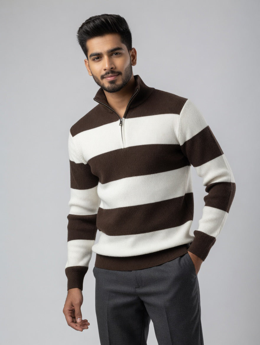 Striped Quarter-Zip Sweater