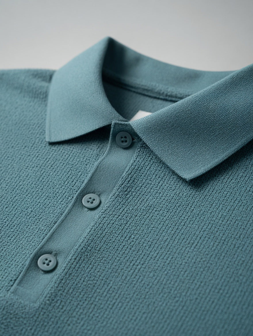 Textured Ribbed Pure Cotton Polo Shirt