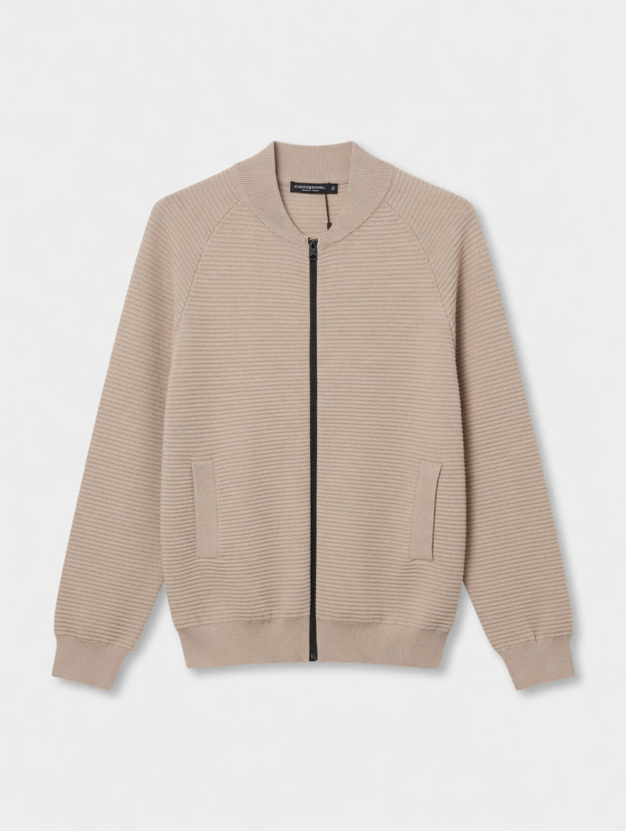 Ribbed Zip-Up Bomber Sweater