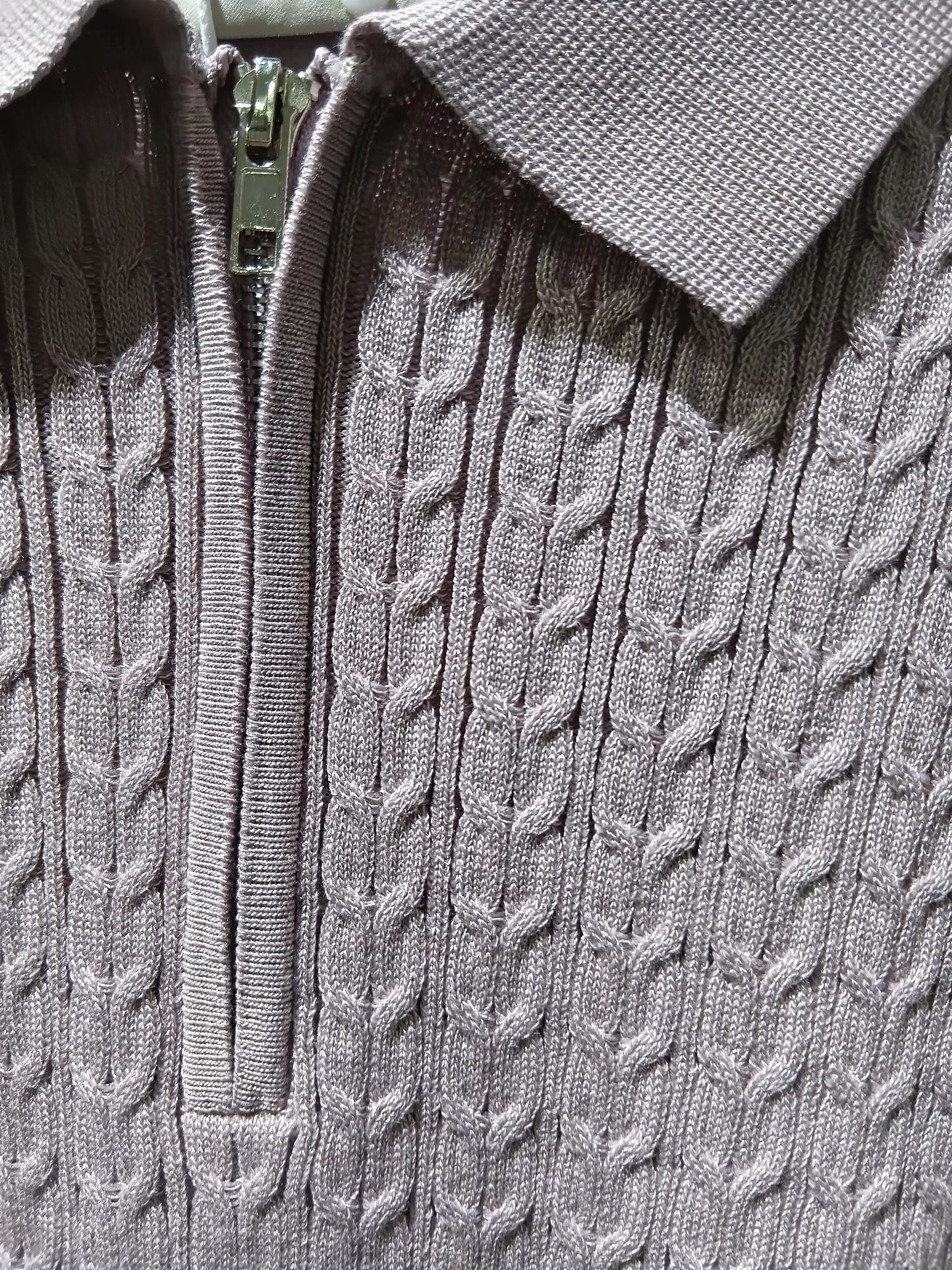 Cable Knit Zip-Up Polo Shirt | Premium Textured Knitwear