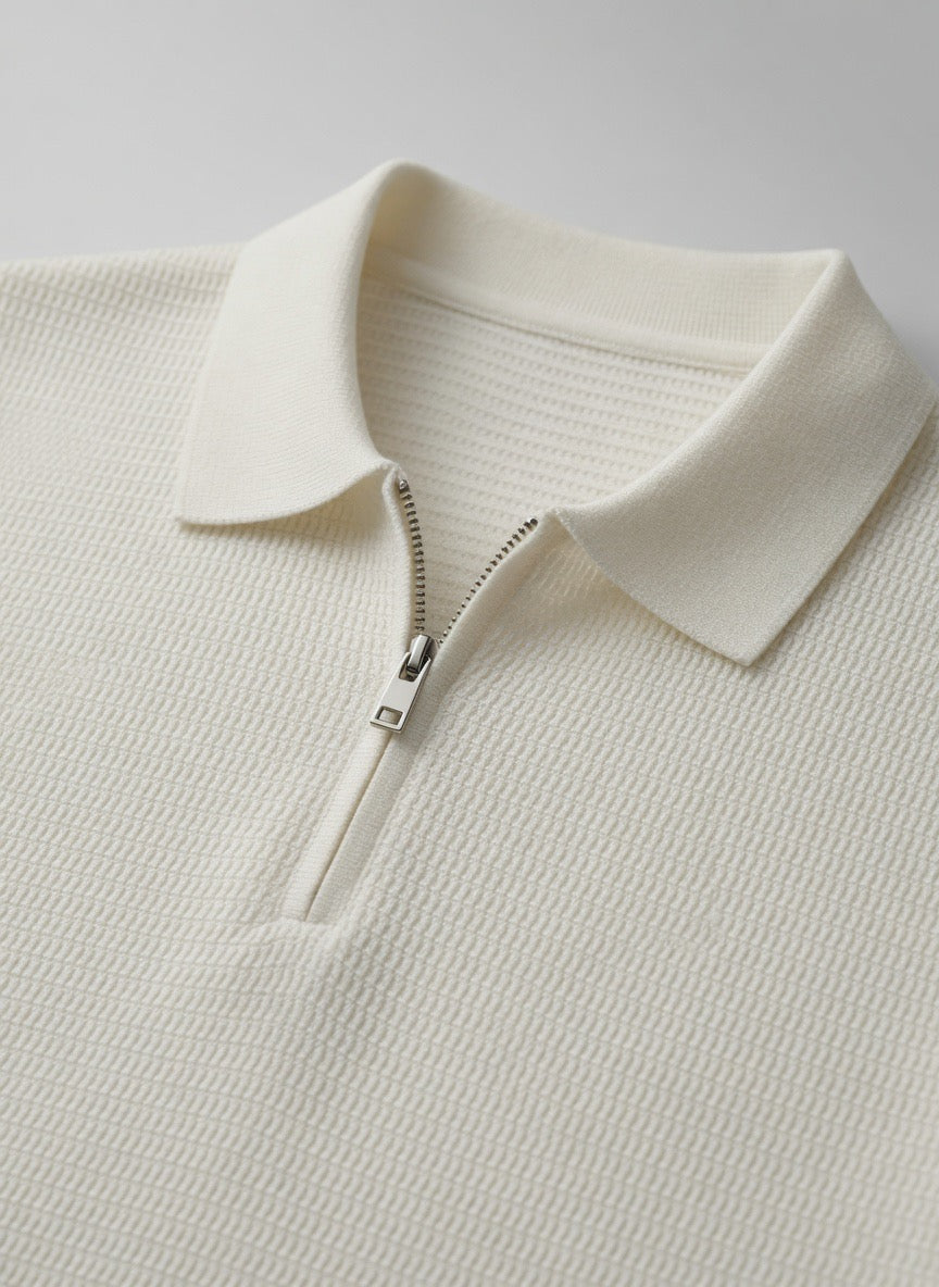 Ribbed Zip-Up Polo Shirt