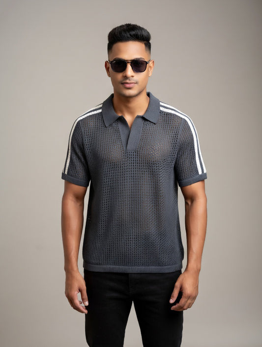 Mesh Knitted Oversized Polo