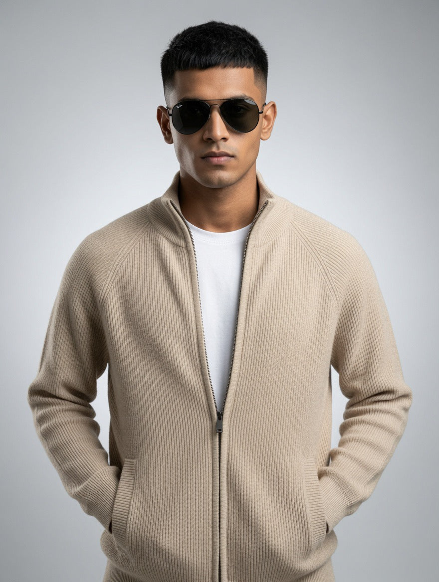 Zip-Up Mock Neck Sweater