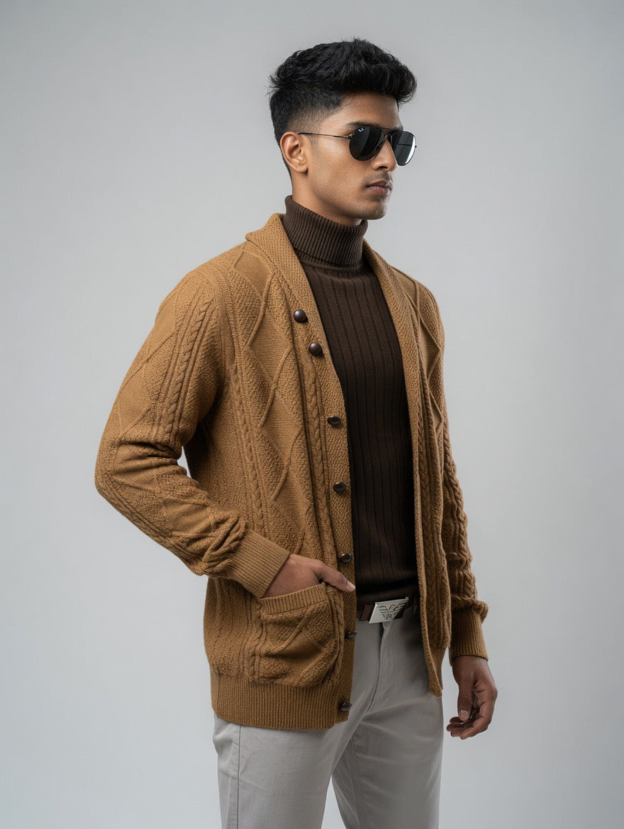 Cable-Knit Cardigan – Diamond Pattern