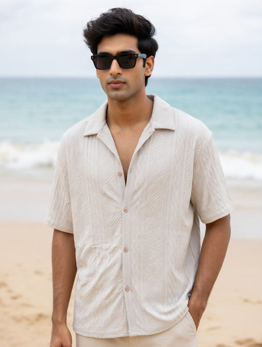 Textured Short-Sleeve Button-Up Shirt