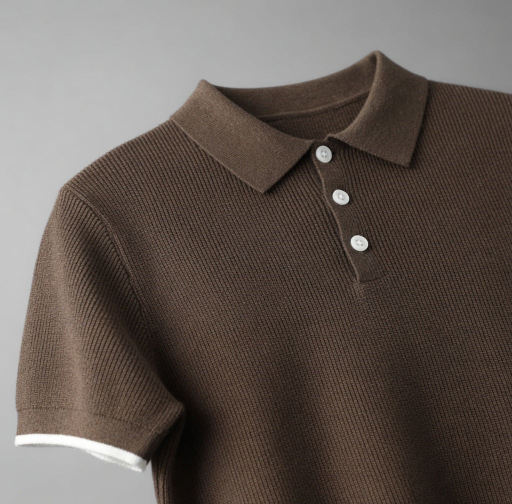 Ribbed Polo Shirt with White Contrast Trim
