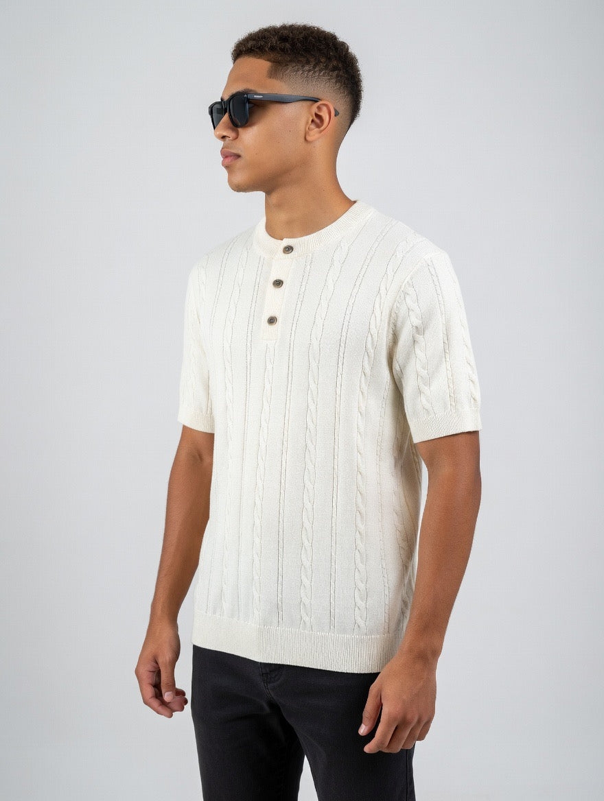 Cable Knit Henley T-Shirt