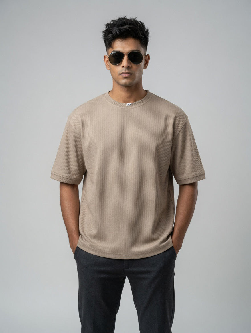 Ribbed Oversized Round Neck T-Shirt