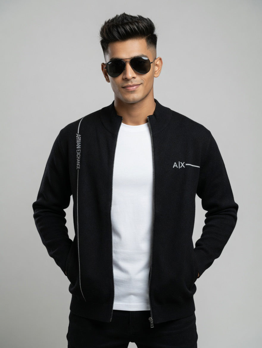 Armani Exchange Zip-Up Mock Neck Sweater