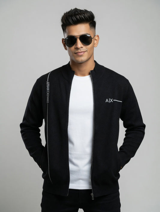 Armani Exchange Zip-Up Mock Neck Sweater