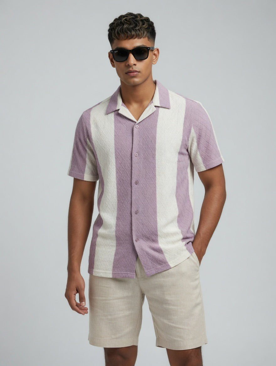 Striped Textured Cuban Shirt