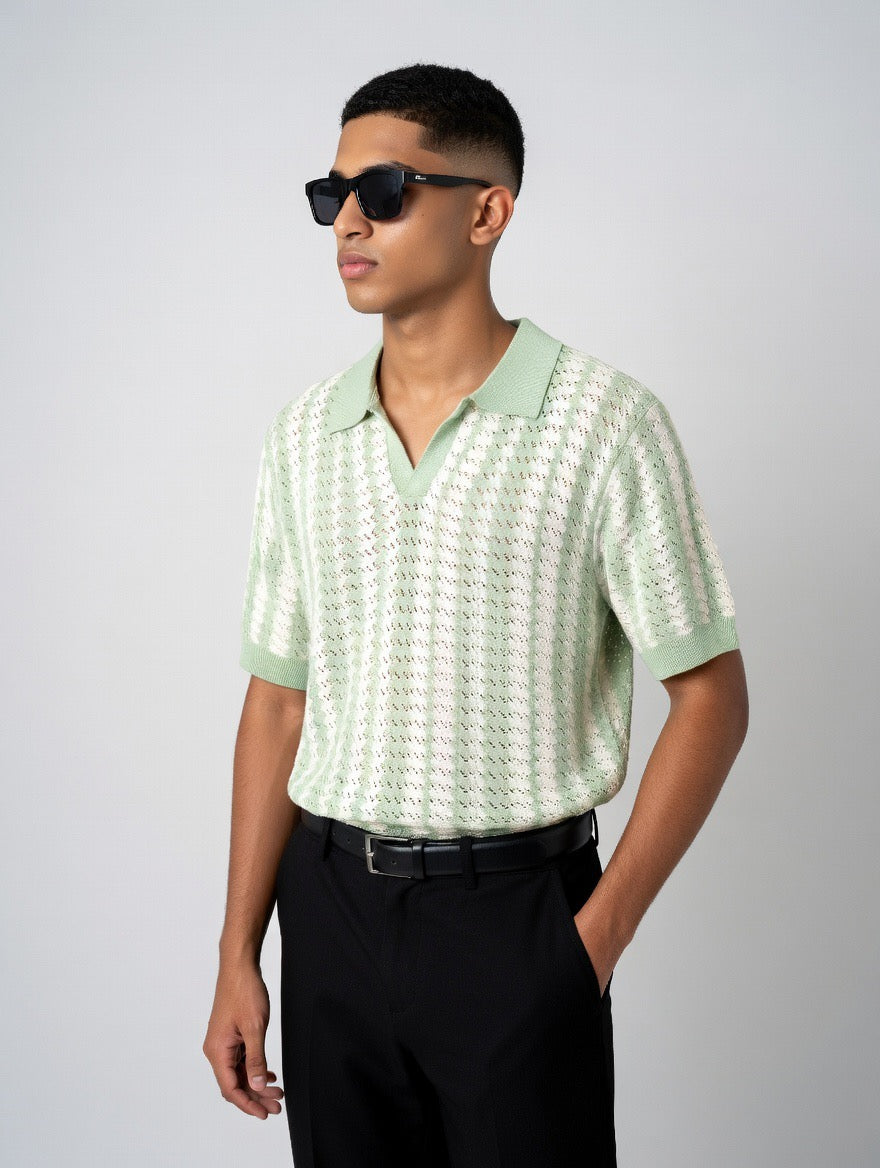 Mesh-Knit Polo Shirt