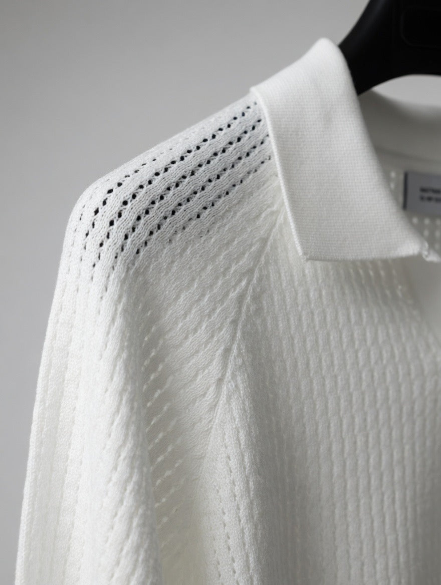 Open-Knit Polo Sweater