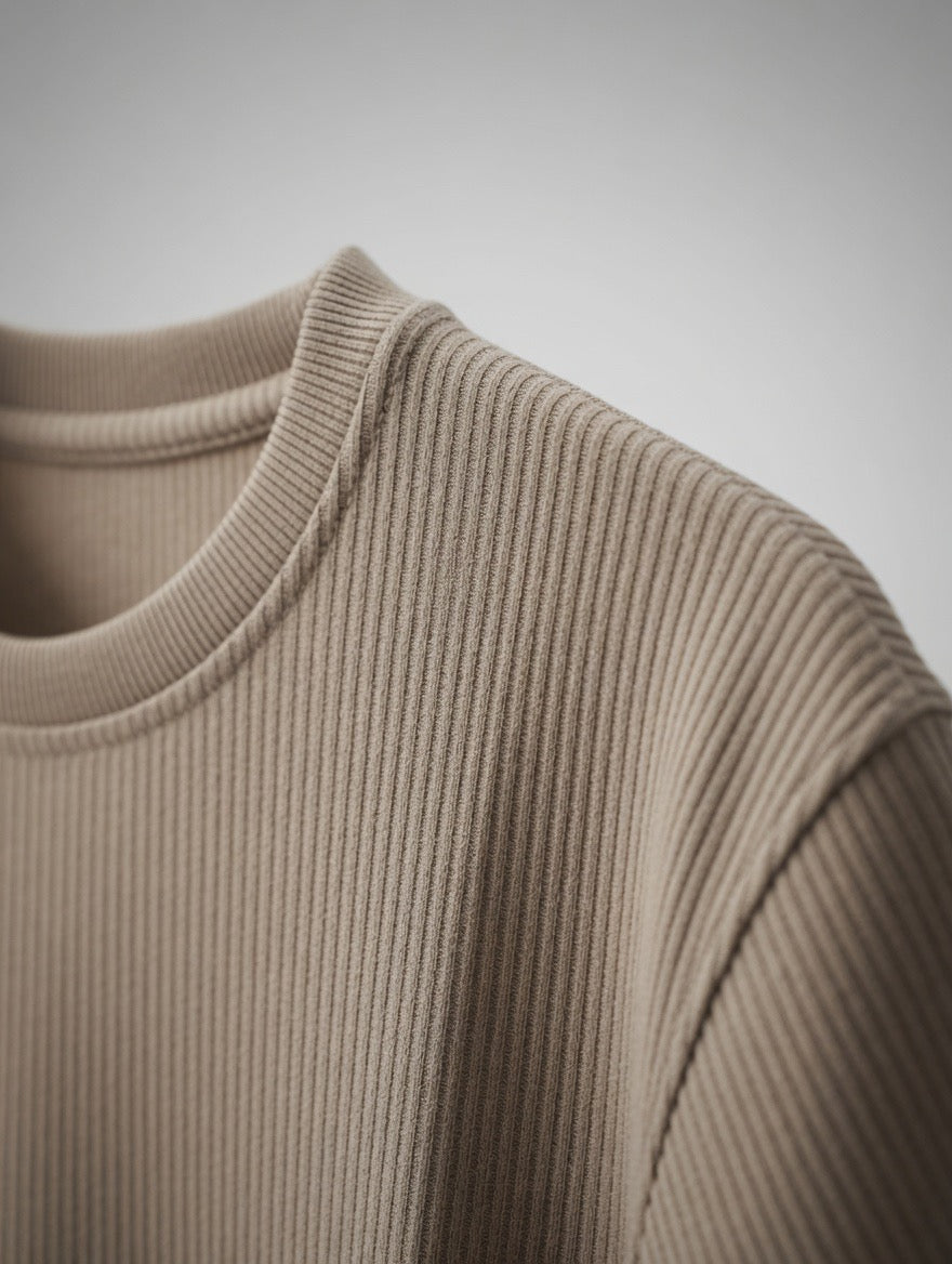 Ribbed Oversized Round Neck T-Shirt