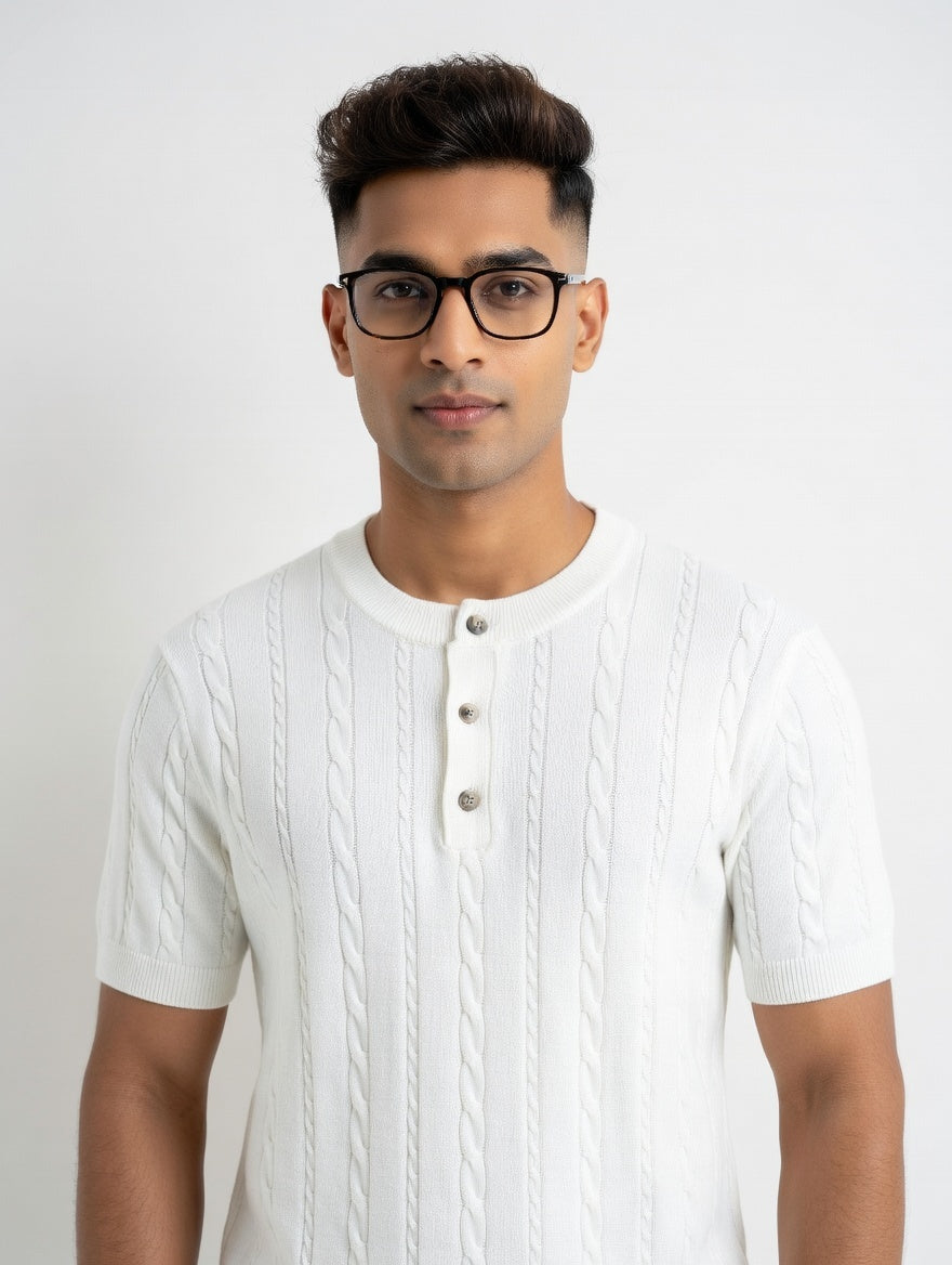 Cable Knit Henley T-Shirt
