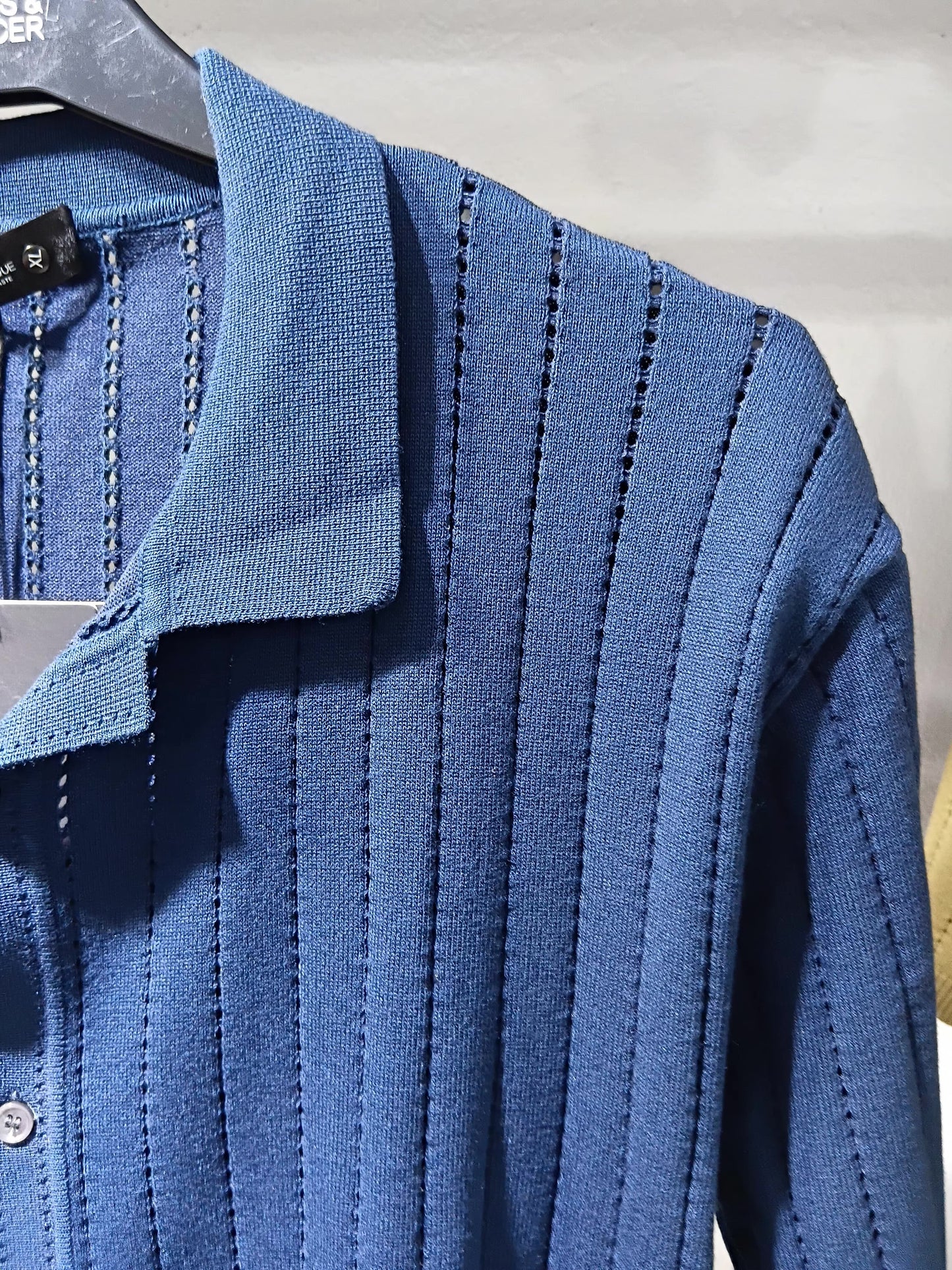 Short-Sleeve Ribbed Button-Up Shirt