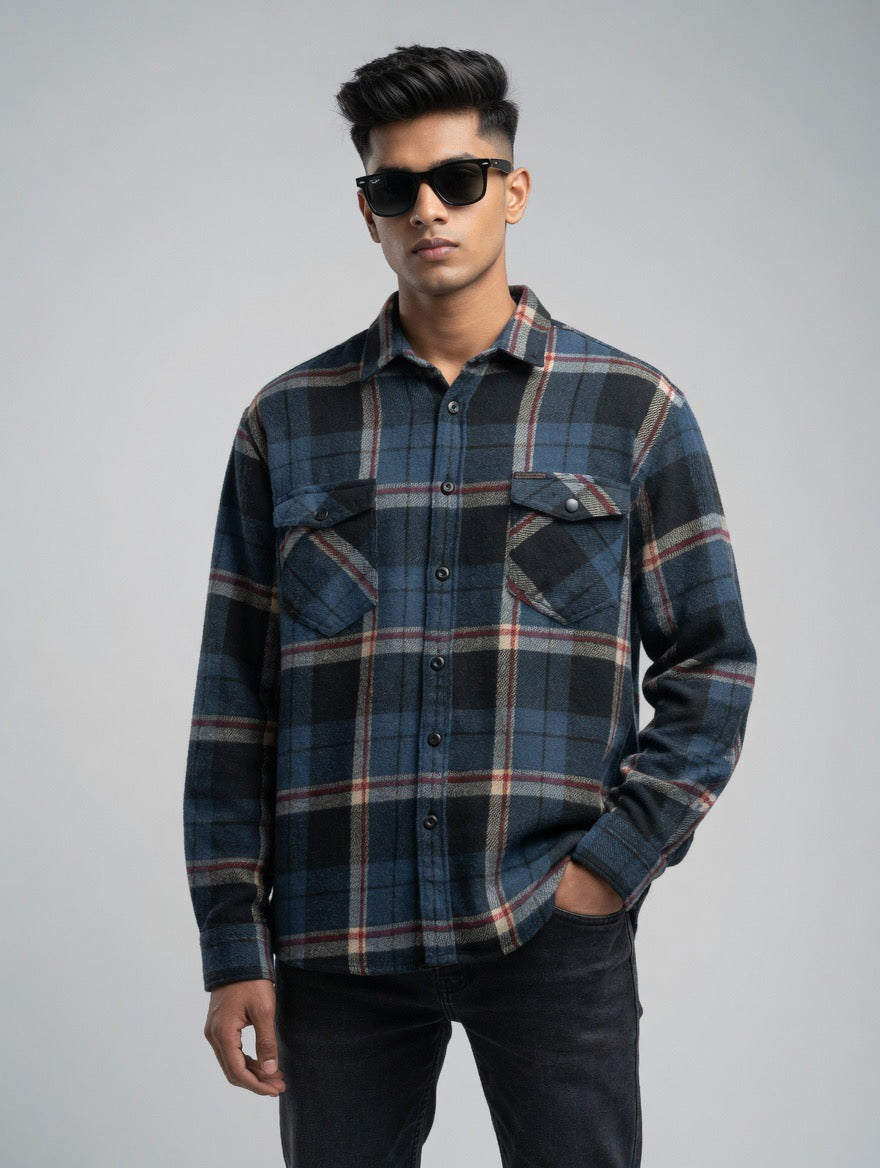Men’s Teal Plaid Flannel Shirt | Premium Oversized Long Sleeve Button-Down Shirt