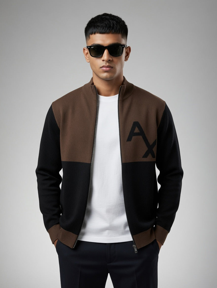 Color-Block Zip-Up Sweater